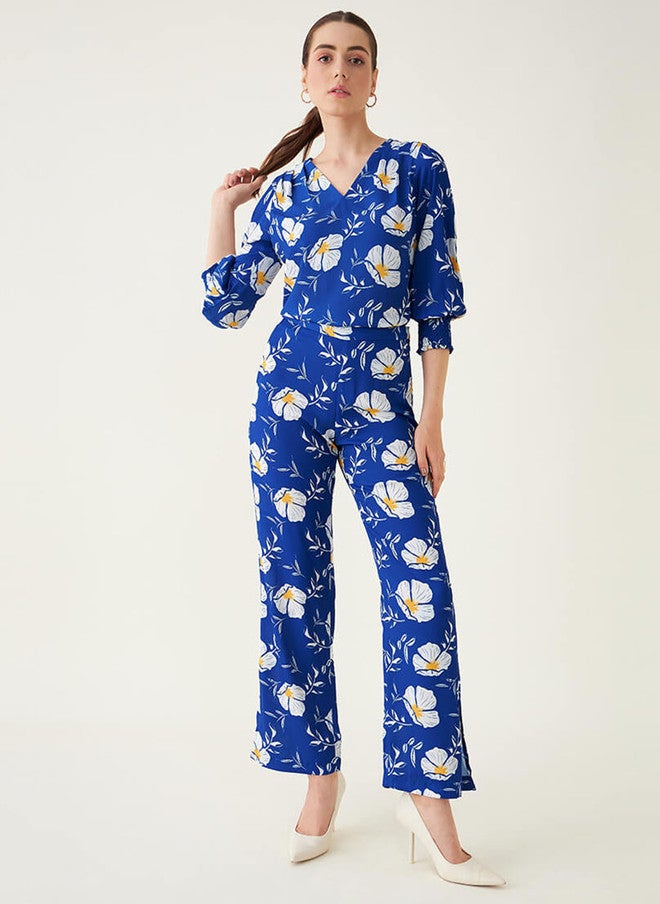 SALT ATTIRE Blue & White Printed V-Neck Tunic and Trousers Co-Ord Set - Image 5