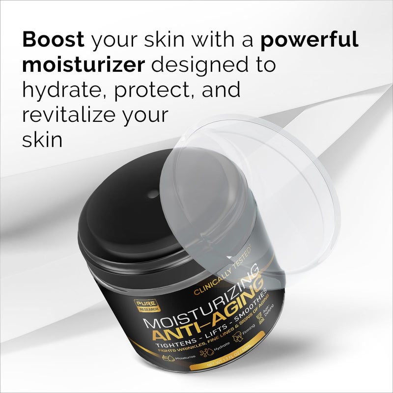 PURE RESEARCH Men's Face Cream Moisturizer - Anti-Aging Cream For Men, Collagen, Retinol & Hyaluronic Acid - Day & Night - Facial Skin Care- Anti Wrinkle 1.7 oz - Image 4
