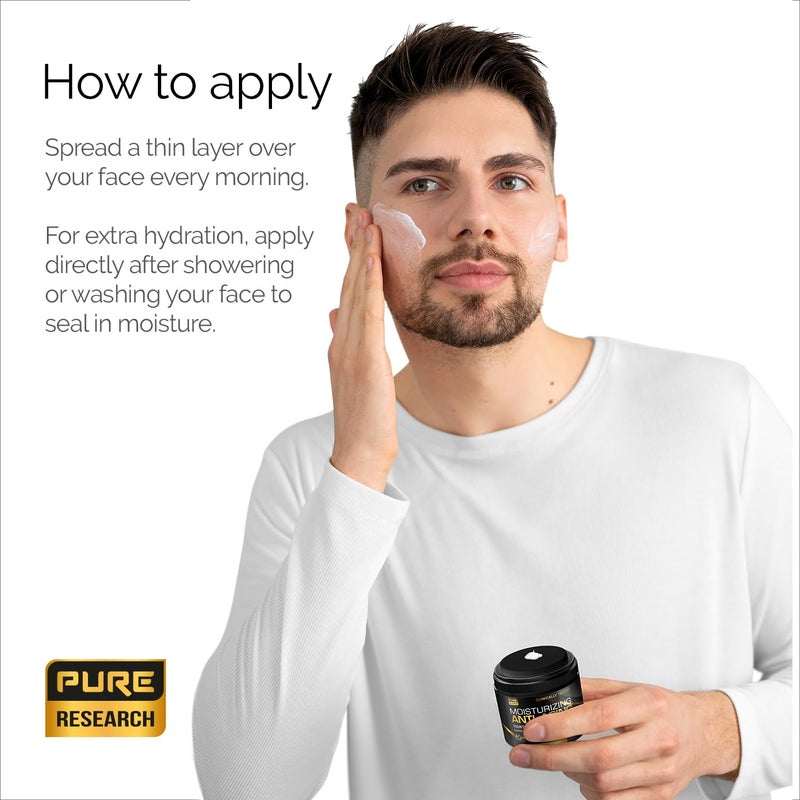 PURE RESEARCH Men's Face Cream Moisturizer - Anti-Aging Cream For Men, Collagen, Retinol & Hyaluronic Acid - Day & Night - Facial Skin Care- Anti Wrinkle 1.7 oz - Image 3