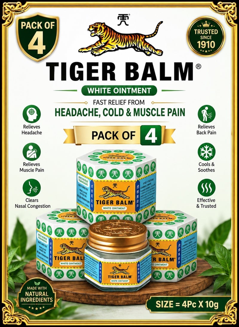 Tiger Balm Pack Of 4 White Ointment | 4 x 10g - Image 1