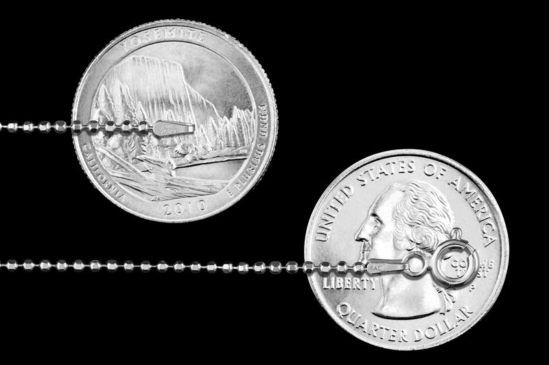 Sac Silver Sterling Silver Diamond-Cut Ball Bead Chain 1.5mm 925 Italy Dog Tag Necklace 20" - Image 2