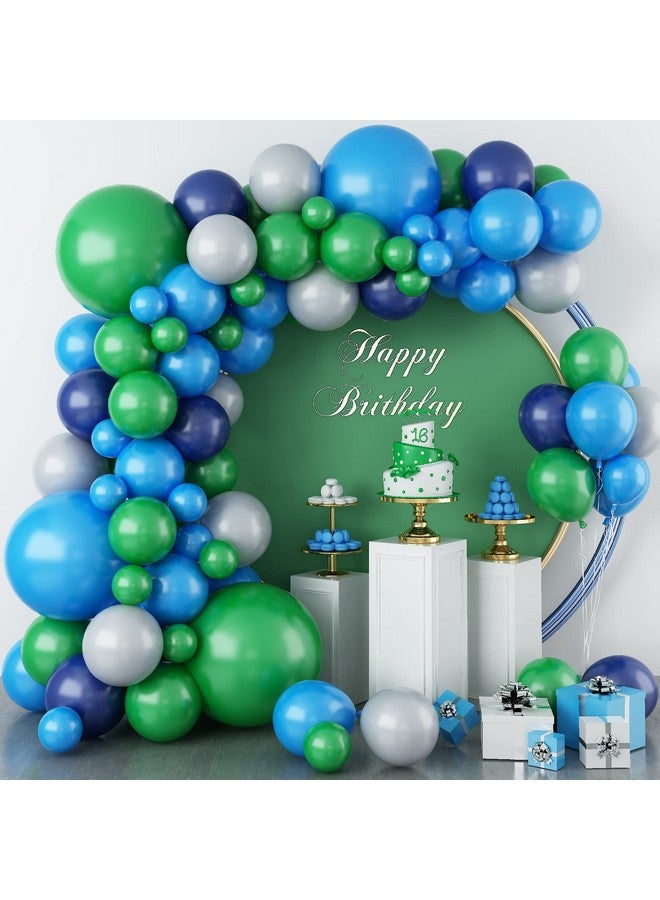 Biapian طقم إكليل بالونات أزرق وخضراء، أخضر داكن، أزرق داكن، قوس بالونات أزرق داكن مع شريط لحفلة صبي وفتاة ذات طابع الغابة، عيد ميلاد، حفل استقبال مولود، حفل زفاف، تخرج، ذكرى سنوية، ديكورات خلفية - Image 2