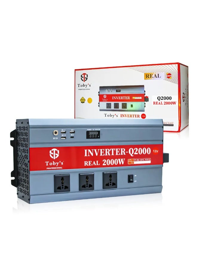 توبيز محول طاقة سيارة توبي الجديد بقوة 2000 واط من 12 فولت إلى 220 فولت تيار متردد، شاشة LED أمامية، عاكس موجة جيبية نقية لأجهزة الكمبيوتر المحمول والكمبيوتر اللوحي ونظام الطاقة الشمسية والتخييم (Q2000) - INVERTER 2000 - Image 1
