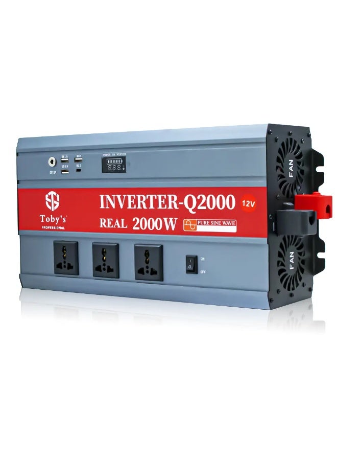 توبيز محول طاقة سيارة توبي الجديد بقوة 2000 واط من 12 فولت إلى 220 فولت تيار متردد، شاشة LED أمامية، عاكس موجة جيبية نقية لأجهزة الكمبيوتر المحمول والكمبيوتر اللوحي ونظام الطاقة الشمسية والتخييم (Q2000) - INVERTER 2000 - Image 3