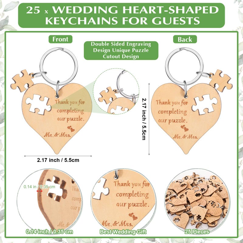 Seeloowy 50 Sets Wedding Souvenir for Guests Includes Wood Heart Puzzle Keychain Cards and Gift Bags Rustic Wedding Favors for Guests - Image 2