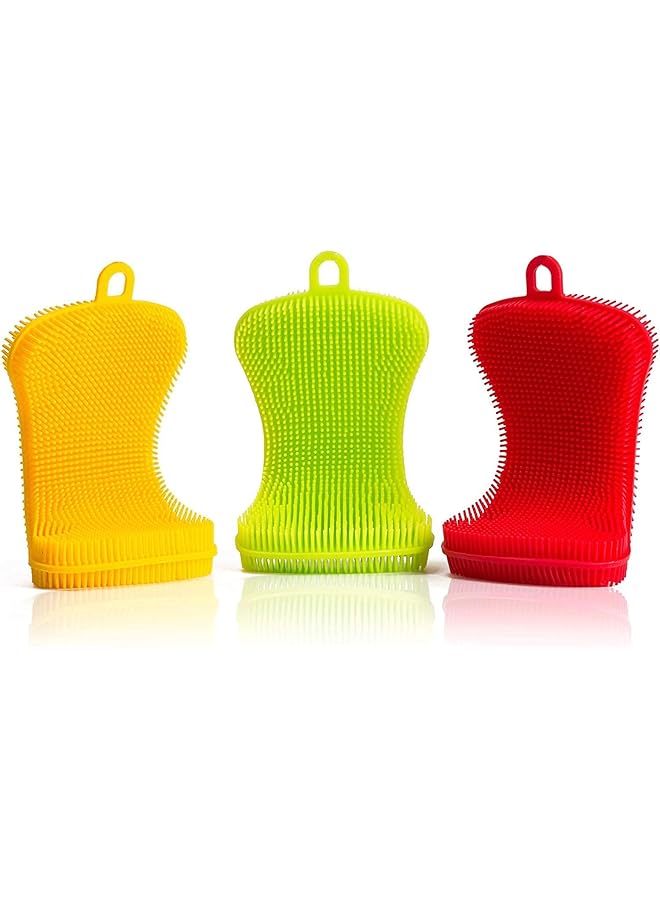 promass 3 Pack Gentle and Hygienic Kitchen Silicone Sponge for Non-Scratch Dish Washing, Cleaning Miracle Market Silicone Dish Sponge - Image 1