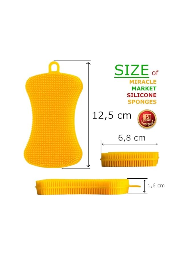 promass 3 Pack Gentle and Hygienic Kitchen Silicone Sponge for Non-Scratch Dish Washing, Cleaning Miracle Market Silicone Dish Sponge - Image 2