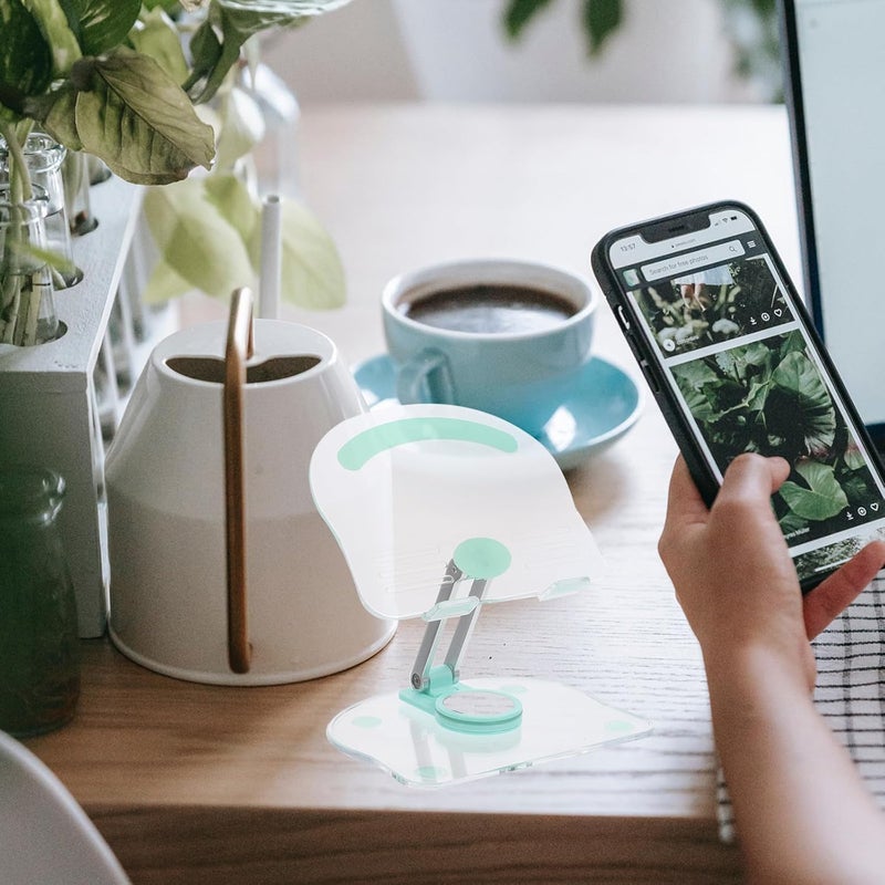 Rotating Tablet and Phone Stand for Desk Universal Foldable Acrylic Holder Compatible with Tablets and Smartphones Green Bracket for Live Streaming and Online Classes - Image 5