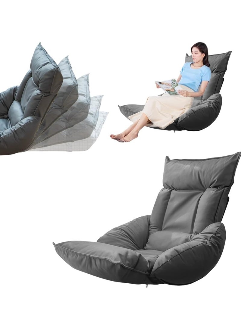 Jorunb Folding Lazy  Floor Chair Adjustable Lounge Chair, with Adjustable Back Support, Gaming Floor Chair,Floor Balcony Bay Window Leisure Legless Sofa Bed Back Chair for Adult Grey 127x60x75 cm  - Image 1