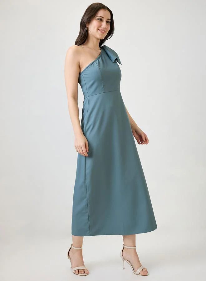 globus Women Blue One Shoulder Side Slit A-Line Maxi Dress