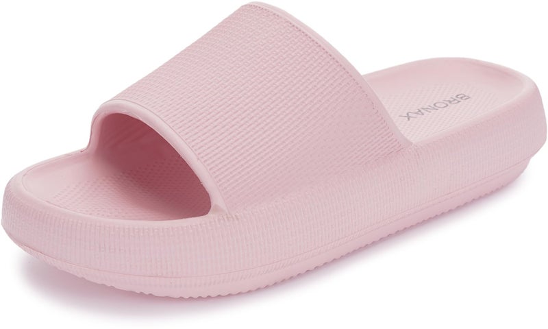 BRONAX Pillow Slippers for Women and Men | House Slides Shower Sandals | Cushioned Thick Sole 35-36 Pink - Image 1