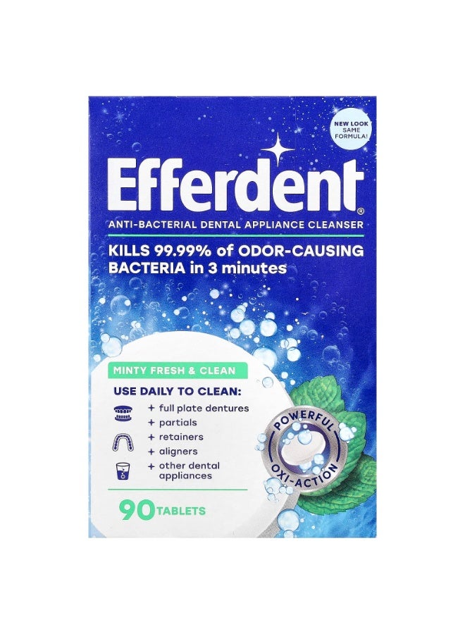 Efferdent Anti-Bacterial Dental Appliance Cleanser, Minty Fresh & Clean, 90 Tablets - Image 1