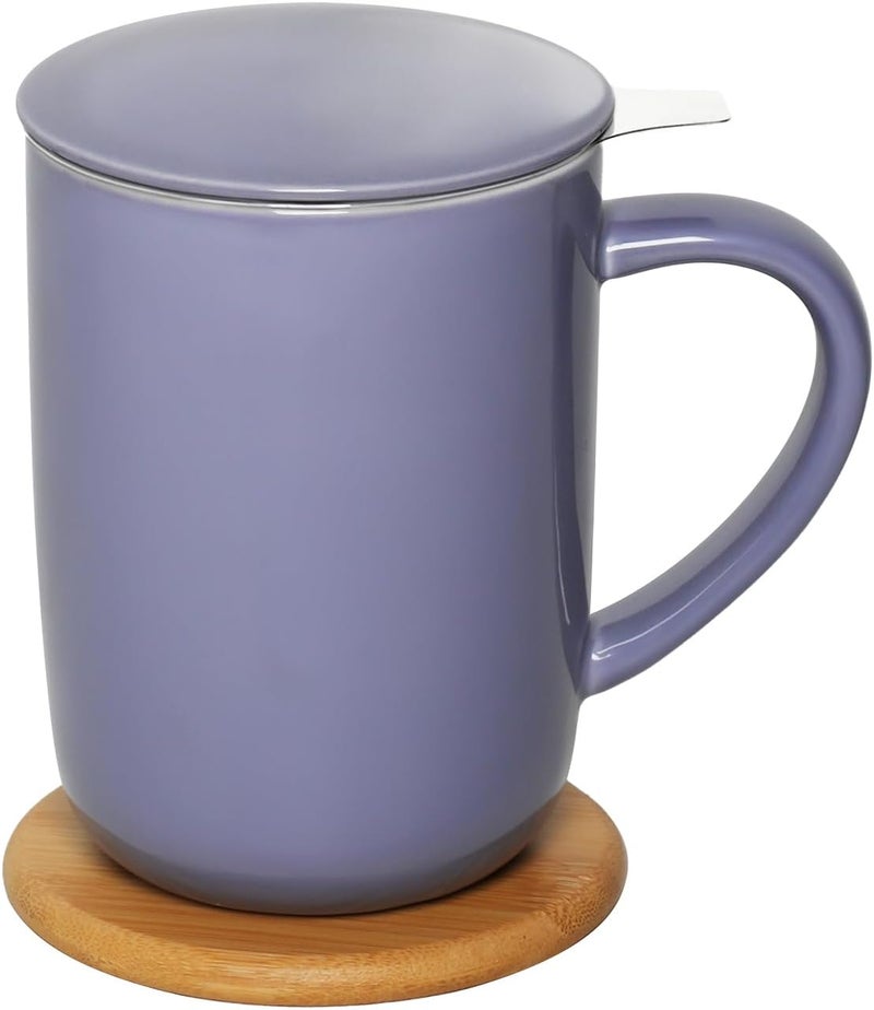 CEEFU Porcelain Tea Mug with Infuser and Lid, Teaware with Filter and Coaster, Loose Leaf Tea Cup Steeper Maker, 16 OZ for Tea/Coffee/Milk/Women/Office/Home/Gift (Purple) - Image 1