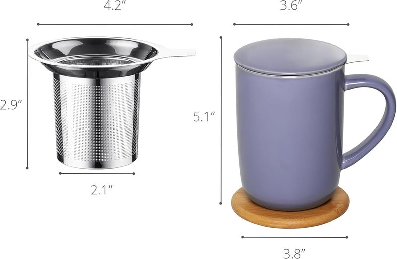 CEEFU Porcelain Tea Mug with Infuser and Lid, Teaware with Filter and Coaster, Loose Leaf Tea Cup Steeper Maker, 16 OZ for Tea/Coffee/Milk/Women/Office/Home/Gift (Purple) - Image 3