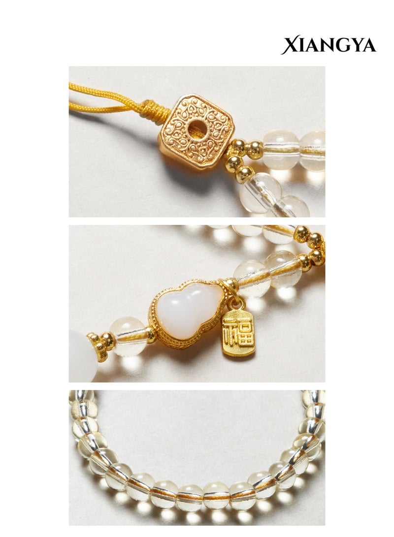 XIANGYA Phone Charms Citrine Stone Strap – Gold Plated Beaded Mobile Chain with Chalcedony Gourd & White Agate, Elegant Phone Bracelet Accessories, Lucky Crystal Gift, Perfect Gifts for Ladies - Image 5