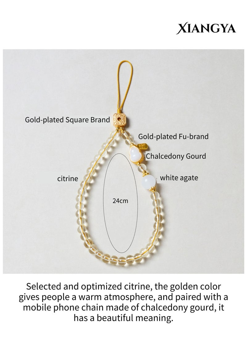 XIANGYA Phone Charms Citrine Stone Strap – Gold Plated Beaded Mobile Chain with Chalcedony Gourd & White Agate, Elegant Phone Bracelet Accessories, Lucky Crystal Gift, Perfect Gifts for Ladies - Image 3