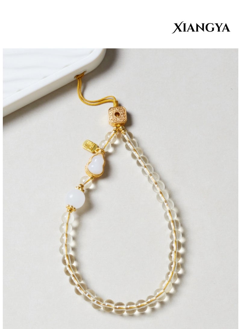 XIANGYA Phone Charms Citrine Stone Strap – Gold Plated Beaded Mobile Chain with Chalcedony Gourd & White Agate, Elegant Phone Bracelet Accessories, Lucky Crystal Gift, Perfect Gifts for Ladies - Image 2