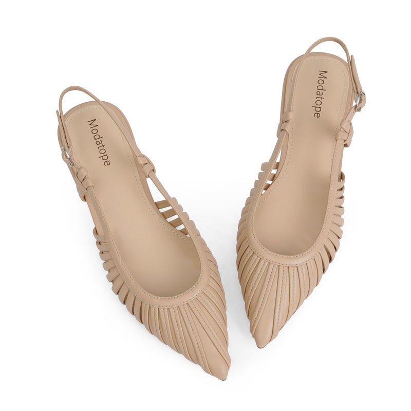 Modatope Nude Ballet Flats for Women Low Heel Pointed Sandals Dress Slingback Shoes for Women Size 7.5 - Image 1