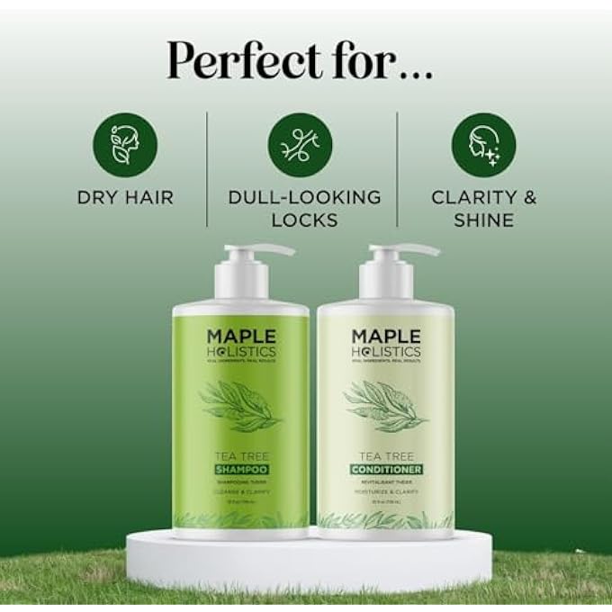 Maple Holistics TEA TREE SHAMPOO AND CONDITIONER SET - SULFATE FREE CLARIFYING SHAMPOO AND CONDITIONER FOR OILY HAIR & SCALP CARE WITH AUSTRALIAN TEA TREE OIL - COMPLETE DRY SCALP TREATMENT FOR BUILD UP (25 FL OZ) - Image 3