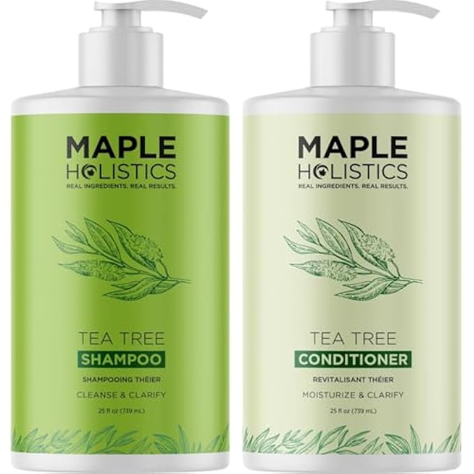 Maple Holistics TEA TREE SHAMPOO AND CONDITIONER SET - SULFATE FREE CLARIFYING SHAMPOO AND CONDITIONER FOR OILY HAIR & SCALP CARE WITH AUSTRALIAN TEA TREE OIL - COMPLETE DRY SCALP TREATMENT FOR BUILD UP (25 FL OZ) - Image 1