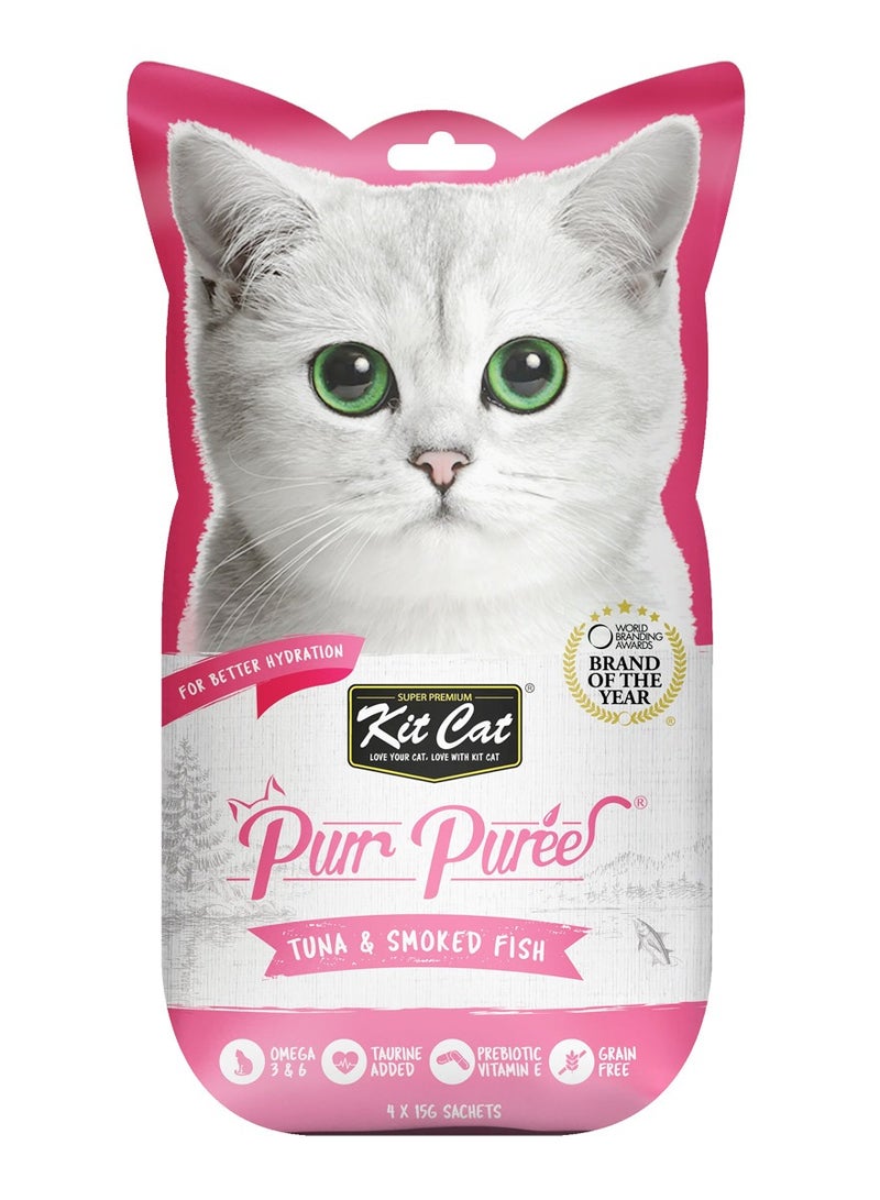 Kit Cat Purr Puree Tuna & Smoked Fish 4x15g - Image 1