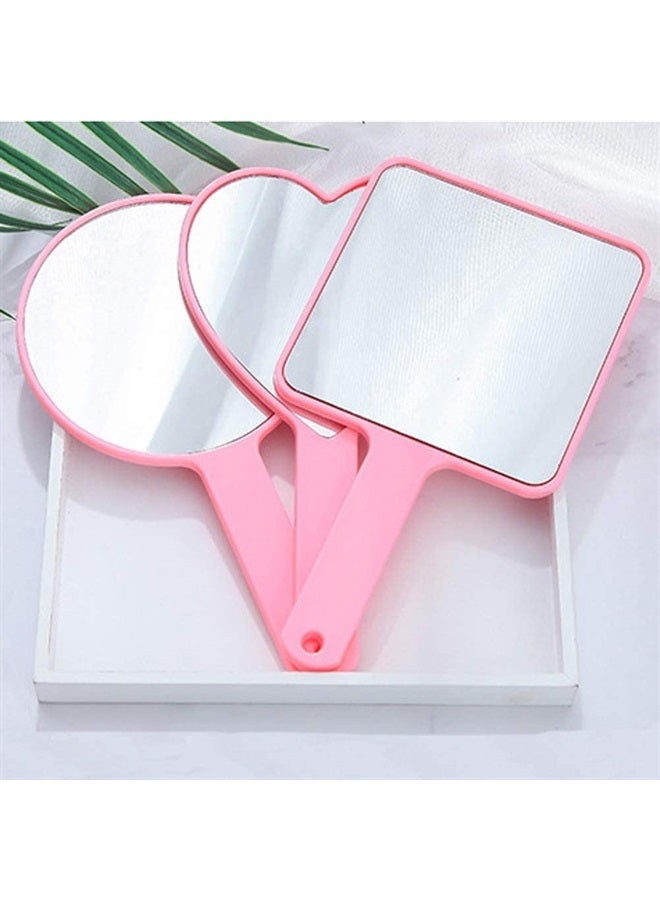 TBWHL Heart-Shaped Travel Handheld Mirror Portable Personal Cosmetic Hand Mirror with Handle Pink