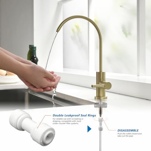 WEWE Drinking Water Faucet for Kitchen Sink, Gold Kitchen Water Filter Faucet Stainless Steel for Reverse Osmosis or Water Filtration System Beverage Non-Air Gap RO Faucet Gold Finish - Image 5