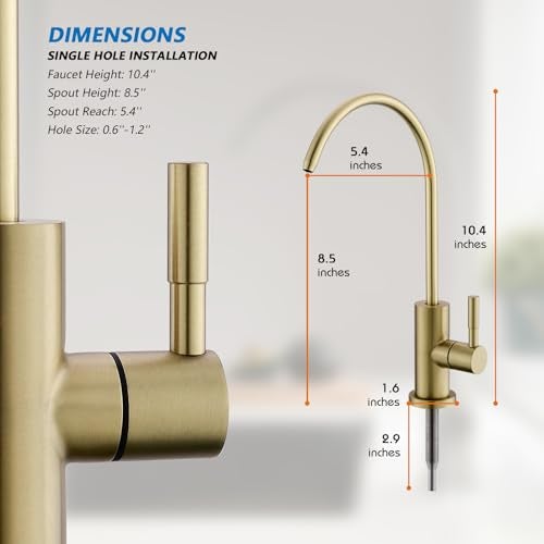 WEWE Drinking Water Faucet for Kitchen Sink, Gold Kitchen Water Filter Faucet Stainless Steel for Reverse Osmosis or Water Filtration System Beverage Non-Air Gap RO Faucet Gold Finish - Image 4