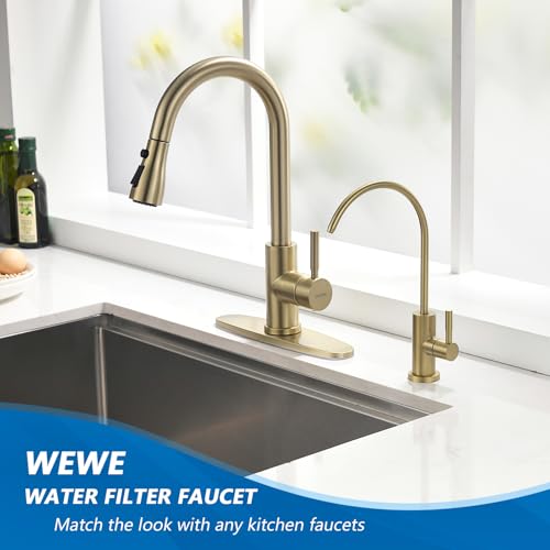 WEWE Drinking Water Faucet for Kitchen Sink, Gold Kitchen Water Filter Faucet Stainless Steel for Reverse Osmosis or Water Filtration System Beverage Non-Air Gap RO Faucet Gold Finish - Image 2