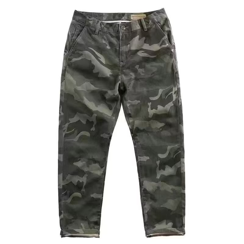 High-end fashion brand desert camouflage mens cropped pants straight plus size simple loose casual all-match Pu handsome mens pants 1582 army green