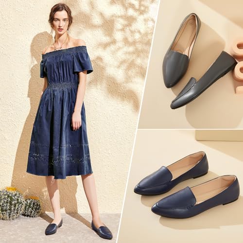 FINIWOR Loafers for Women Flats Shoes Women Pointed Toe Dress Shoes Comfortable Memory Foam Penny Loafers Slip On Shoes(Grey US6) - Image 5