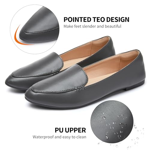 FINIWOR Loafers for Women Flats Shoes Women Pointed Toe Dress Shoes Comfortable Memory Foam Penny Loafers Slip On Shoes(Grey US6) - Image 2