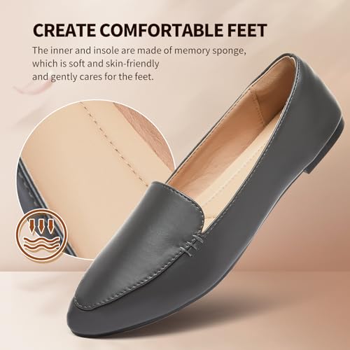 FINIWOR Loafers for Women Flats Shoes Women Pointed Toe Dress Shoes Comfortable Memory Foam Penny Loafers Slip On Shoes(Grey US6) - Image 4