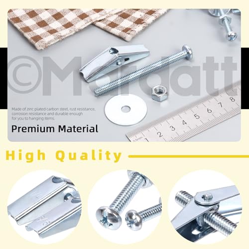 Mardatt 48 Sets 3 Sizes Toggle Bolts and Wing Nut Assortment Kit, 1/8" 3/16" 1/4" Metal Toggle Bolts Round Head Toggle Wing Nut Bolt Set Butterfly Toggle Anchors for Hanging Heavy Items on Drywall - Image 4