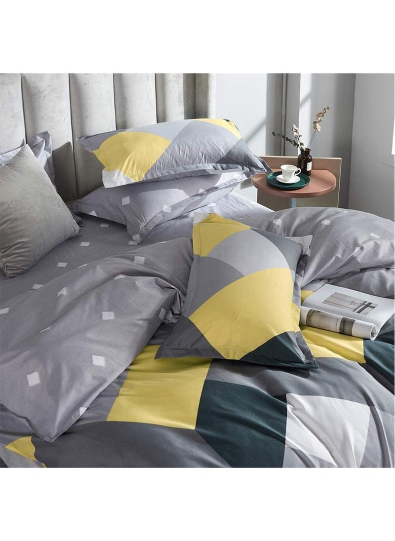 JIJI - Single Size Premium Cotton Yellow & Gray Chevron Comforter Pattern Set 6 Pcs Soft and Breathable Comforter with Deep Pocket Easy Care Fitted Sheet 4 Pillowcases - Image 1