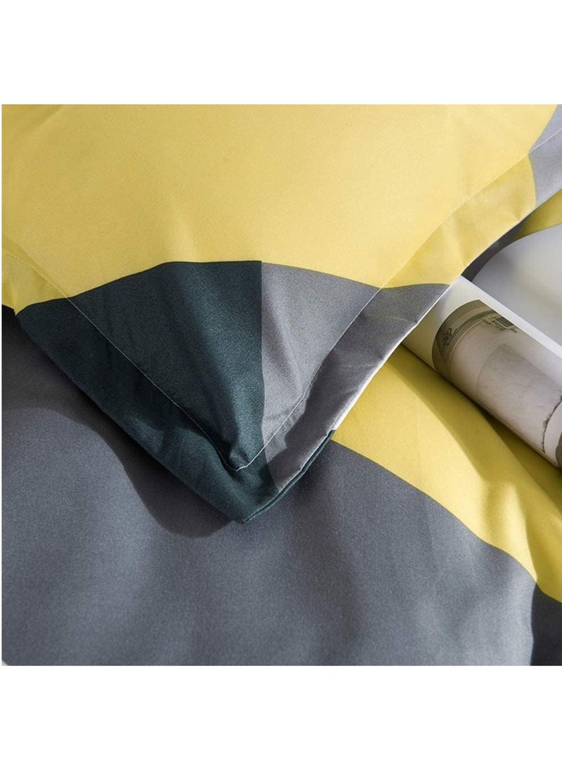 JIJI - Single Size Premium Cotton Yellow & Gray Chevron Comforter Pattern Set 6 Pcs Soft and Breathable Comforter with Deep Pocket Easy Care Fitted Sheet 4 Pillowcases - Image 1