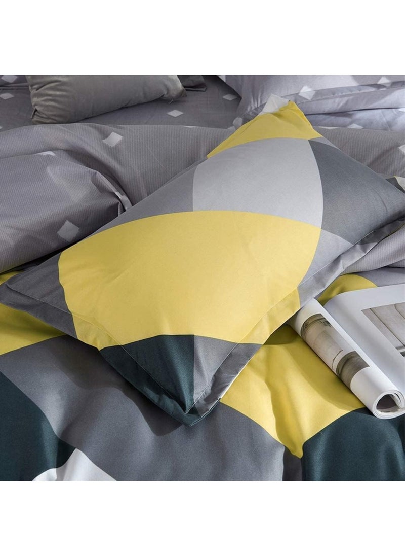 JIJI - Single Size Premium Cotton Yellow & Gray Chevron Comforter Pattern Set 6 Pcs Soft and Breathable Comforter with Deep Pocket Easy Care Fitted Sheet 4 Pillowcases - Image 1