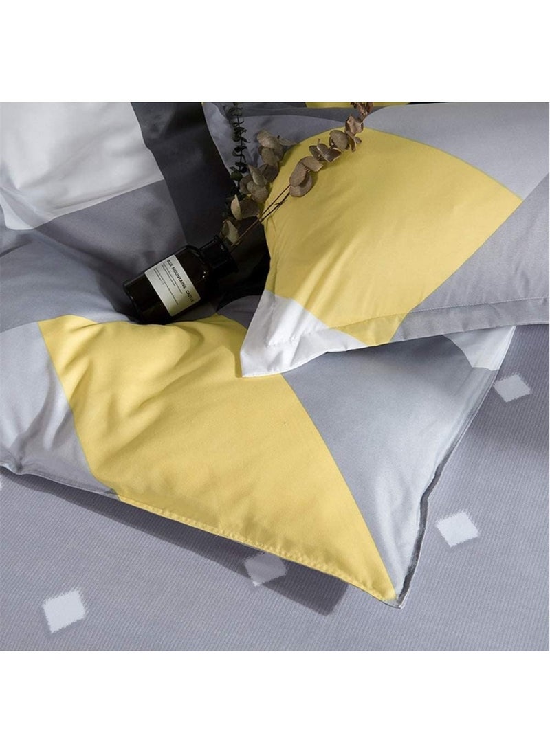JIJI - Single Size Premium Cotton Yellow & Gray Chevron Comforter Pattern Set 6 Pcs Soft and Breathable Comforter with Deep Pocket Easy Care Fitted Sheet 4 Pillowcases - Image 1