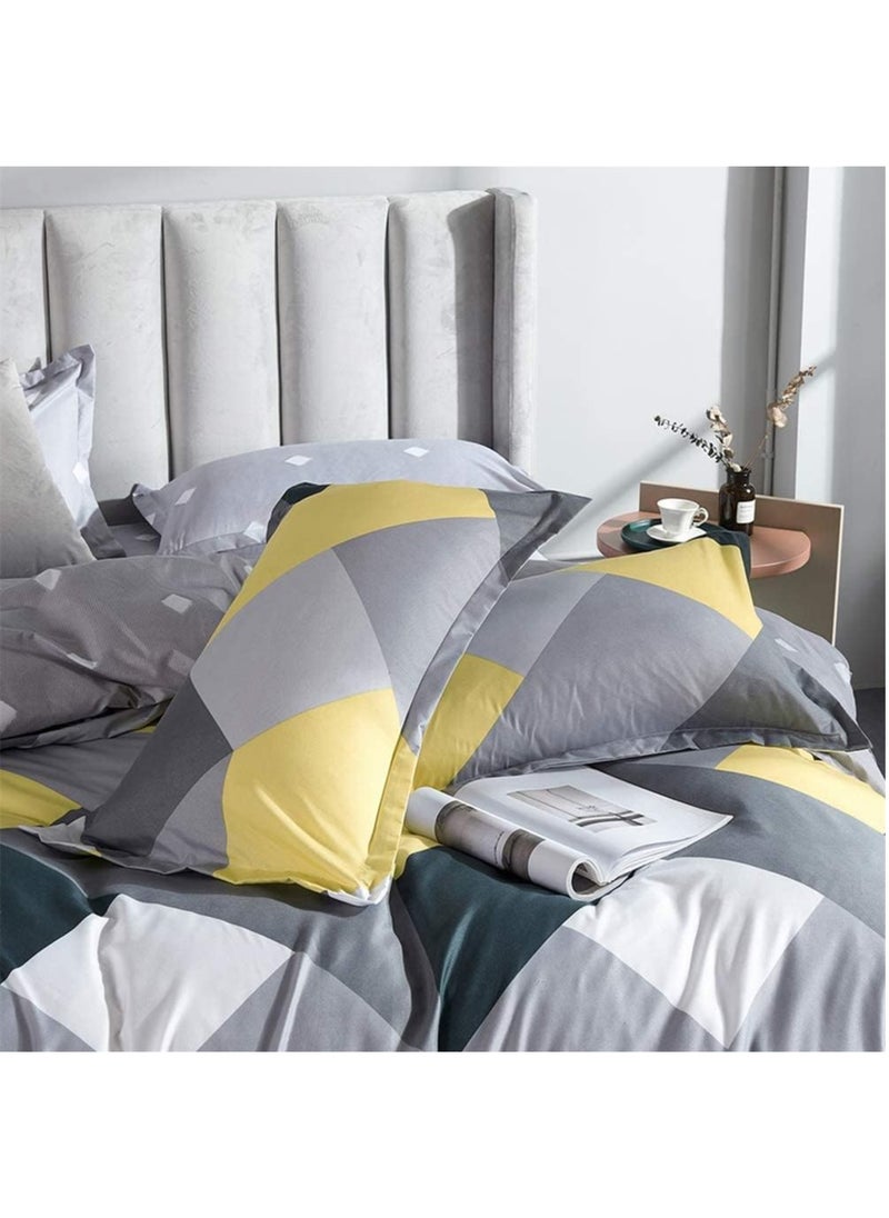 JIJI - Single Size Premium Cotton Yellow & Gray Chevron Comforter Pattern Set 6 Pcs Soft and Breathable Comforter with Deep Pocket Easy Care Fitted Sheet 4 Pillowcases - Image 1