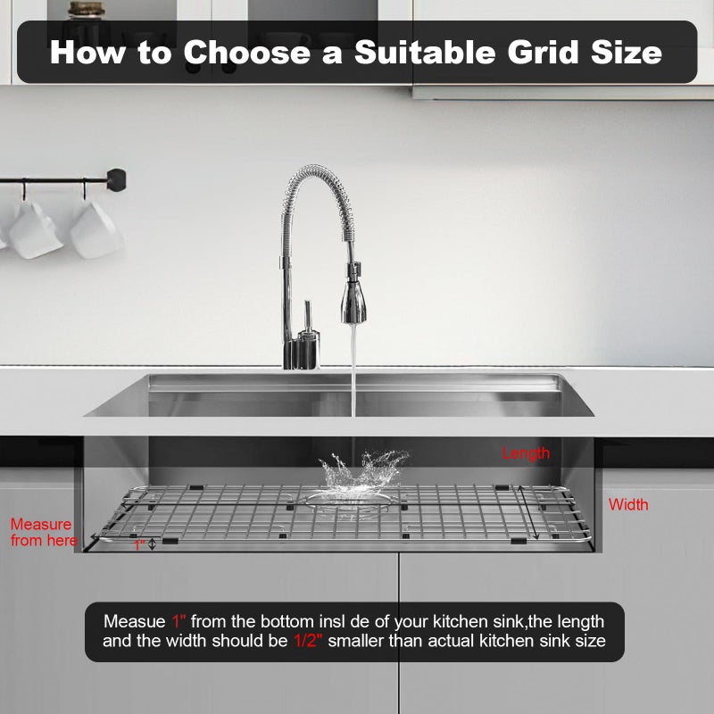 Rurayati Stainless Steel Sink Grid and Protectors for Bottom of Kitchen Sink, 26" x 14" with Rear Drain for Single Sink Bowl (26" X 14 1/16") - Image 5