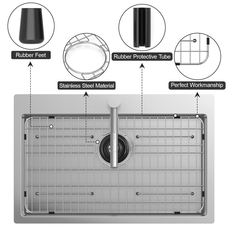 Rurayati Stainless Steel Sink Grid and Protectors for Bottom of Kitchen Sink, 26" x 14" with Rear Drain for Single Sink Bowl (26" X 14 1/16") - Image 4