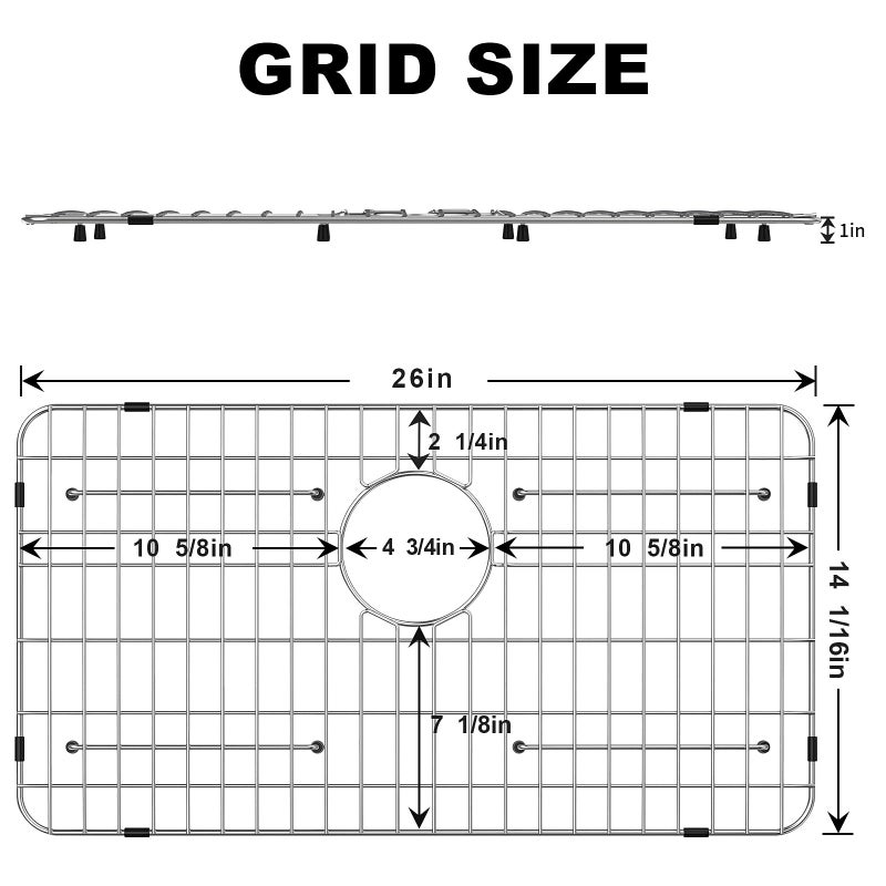 Rurayati Stainless Steel Sink Grid and Protectors for Bottom of Kitchen Sink, 26" x 14" with Rear Drain for Single Sink Bowl (26" X 14 1/16") - Image 2