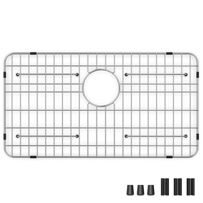 Rurayati Stainless Steel Sink Grid and Protectors for Bottom of Kitchen Sink, 26" x 14" with Rear Drain for Single Sink Bowl (26" X 14 1/16") - Image 1