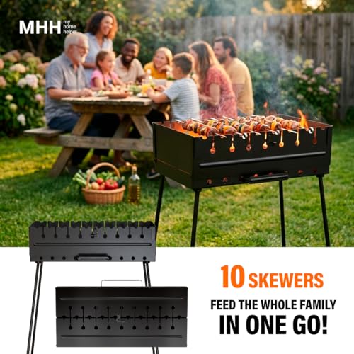 MHH Charcoal Grill for 10 Skewers - Portable BBQ Mangal - Foldable Metal Grill for Shashlik, Kebab, Picnic, Outdoor Cooking (Skewers Not Included) - Image 5