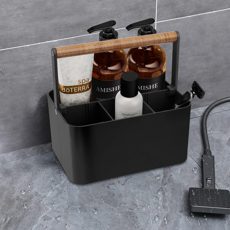 BYUNER Portable Shower Caddy Dorm: Bathroom Caddy Organizer with Handle and Adjustable Dividers,Plastic Shower Basket for Toiletry,Makeup,Vanity,Shower Storage Tote for College, Cleaning Caddy, Black - Image 5