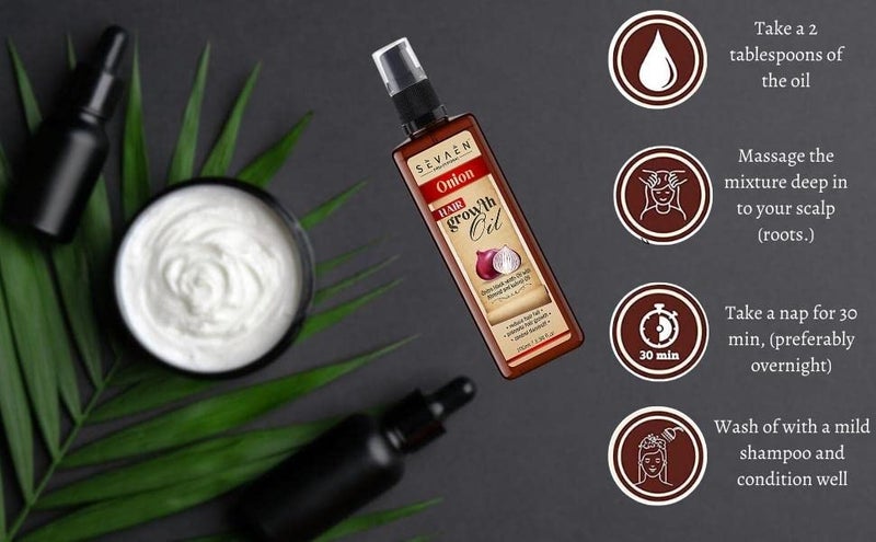 Sevaen Onion Hair oil (Herbal) - Onion Black Seeds Oil With Almond And Kalonji Oil - Halp Reduce Hair fall, Control Dandruff. - Image 4