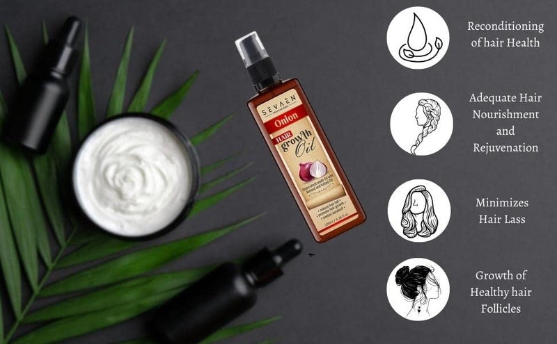 Sevaen Onion Hair oil (Herbal) - Onion Black Seeds Oil With Almond And Kalonji Oil - Halp Reduce Hair fall, Control Dandruff. - Image 3