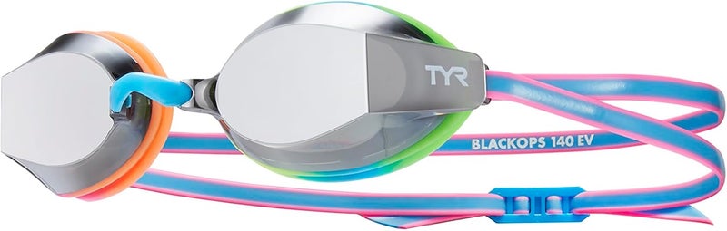 TYR Blackops 140 EV Racing Mirrored Goggles Junior Fit, Silver/Blue/Pink - Image 1