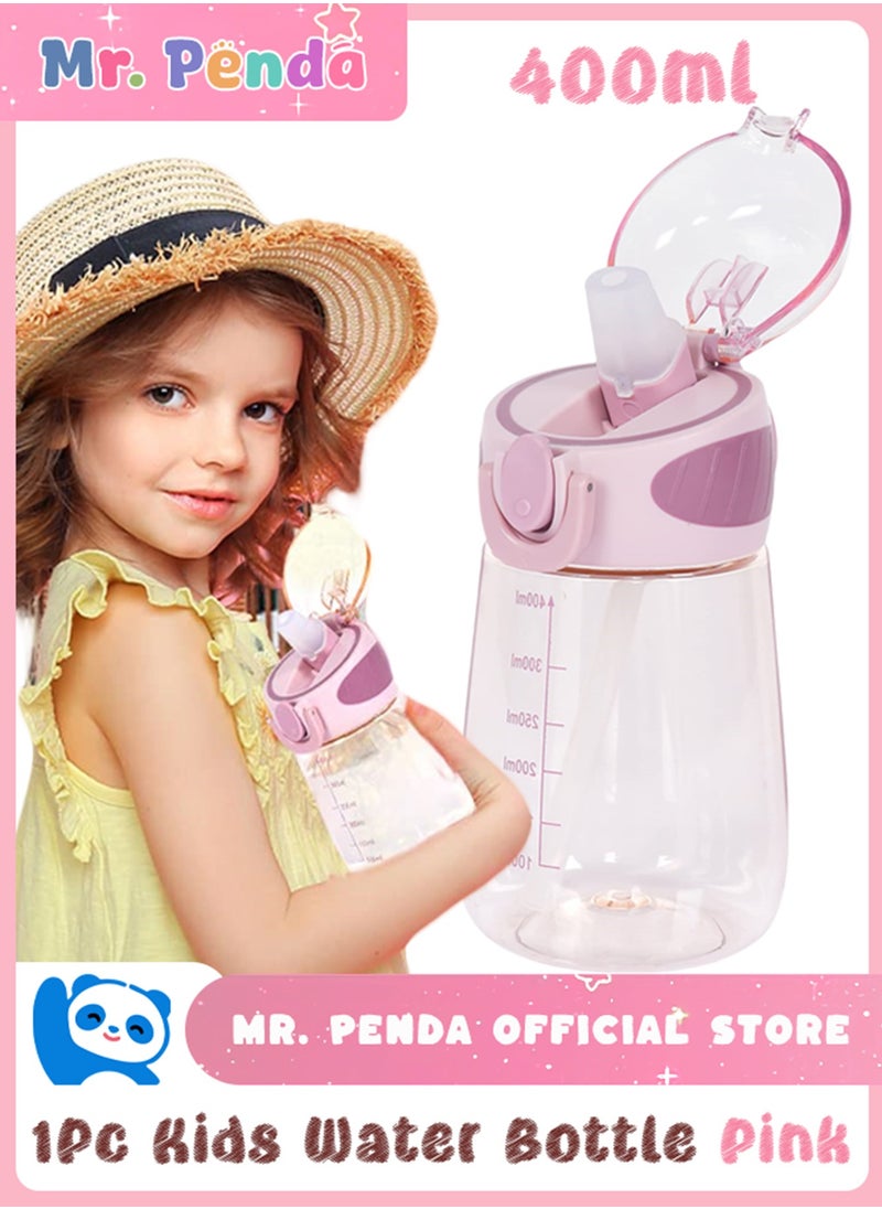 Mr. Penda - 400ML Kids Water Bottle, Baby Toddler Sippy Cup with Scale, BPA-Free, Leak-Proof and Shatter-Resistant, Kids Bottle for Milk Juice Water, School Outdoor Travel (Pink) - Image 1