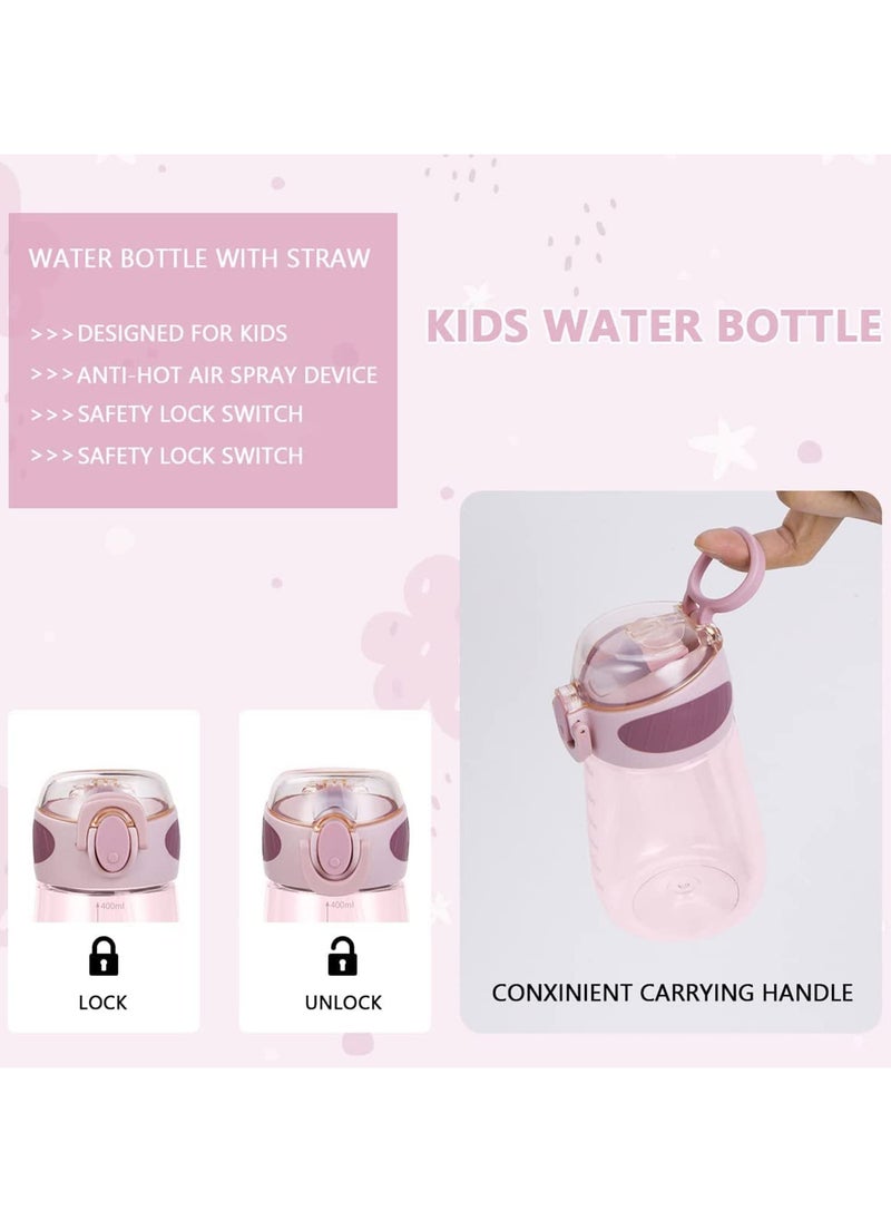 Mr. Penda - 400ML Kids Water Bottle, Baby Toddler Sippy Cup with Scale, BPA-Free, Leak-Proof and Shatter-Resistant, Kids Bottle for Milk Juice Water, School Outdoor Travel (Pink) - Image 1